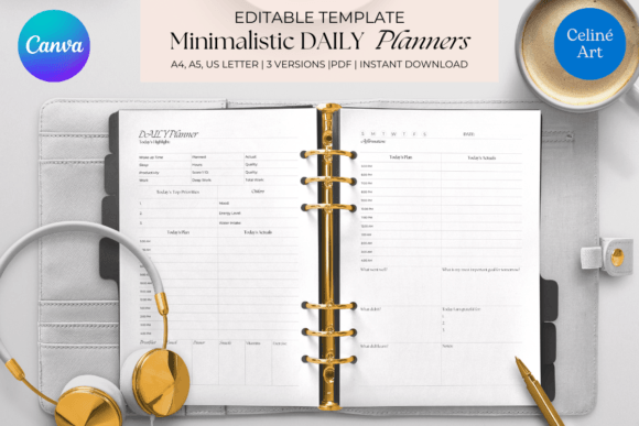 Download Editable Canva Daily Planner Template - Daily planner Collection