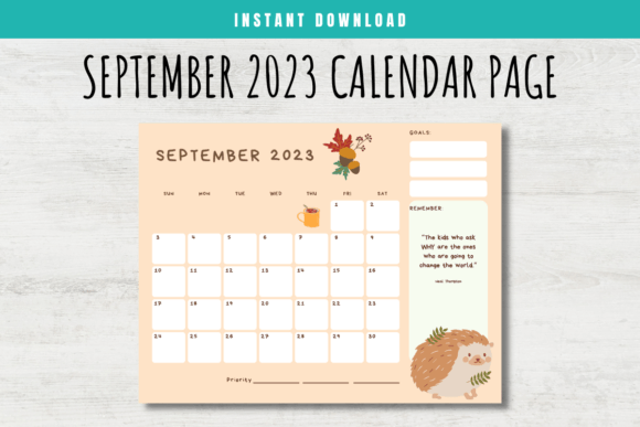 Download September 2023 Calendar Page for Kids - Calendar Collection