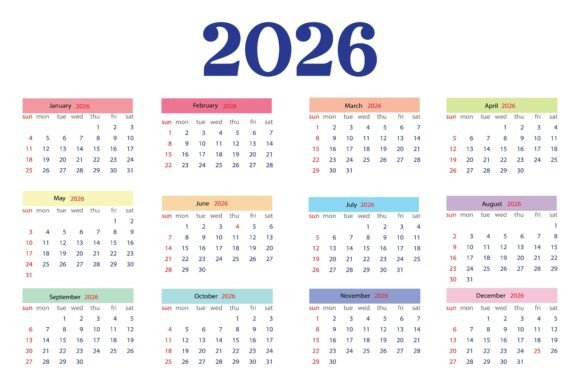 Download Calendar of Year 2026 with Twelve Months - Calendar Collection