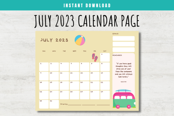 Download July 2023 Calendar Page for Kids - Calendar Collection